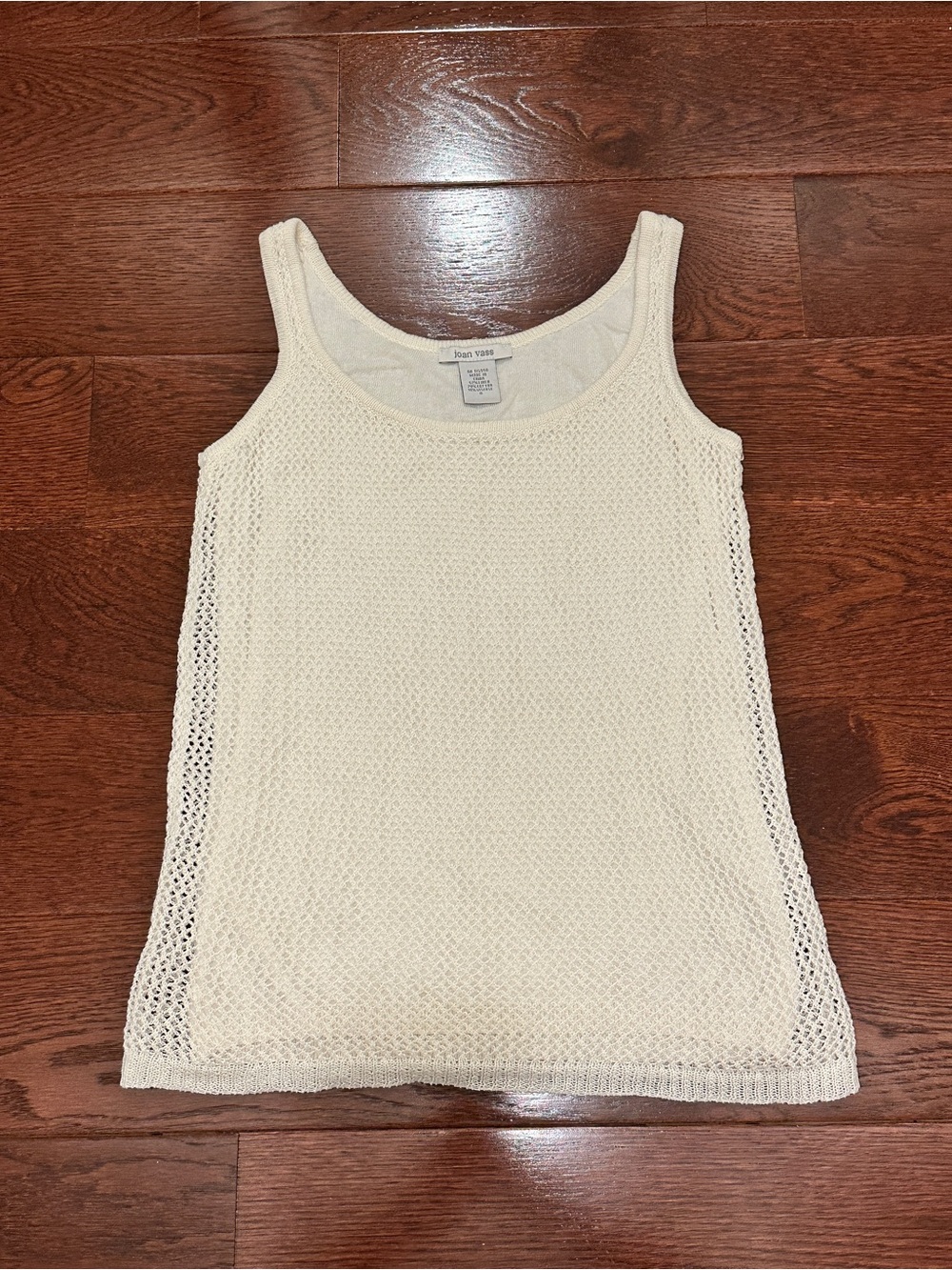 Joan Vass Ivory Linen Cotton Layered Open Knit Sweater Top